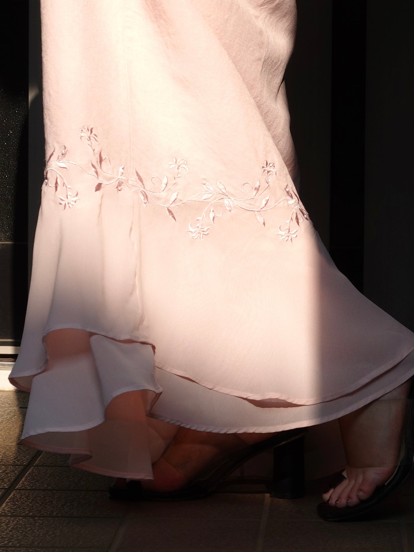 Back Button Sheer Hem Onepiece