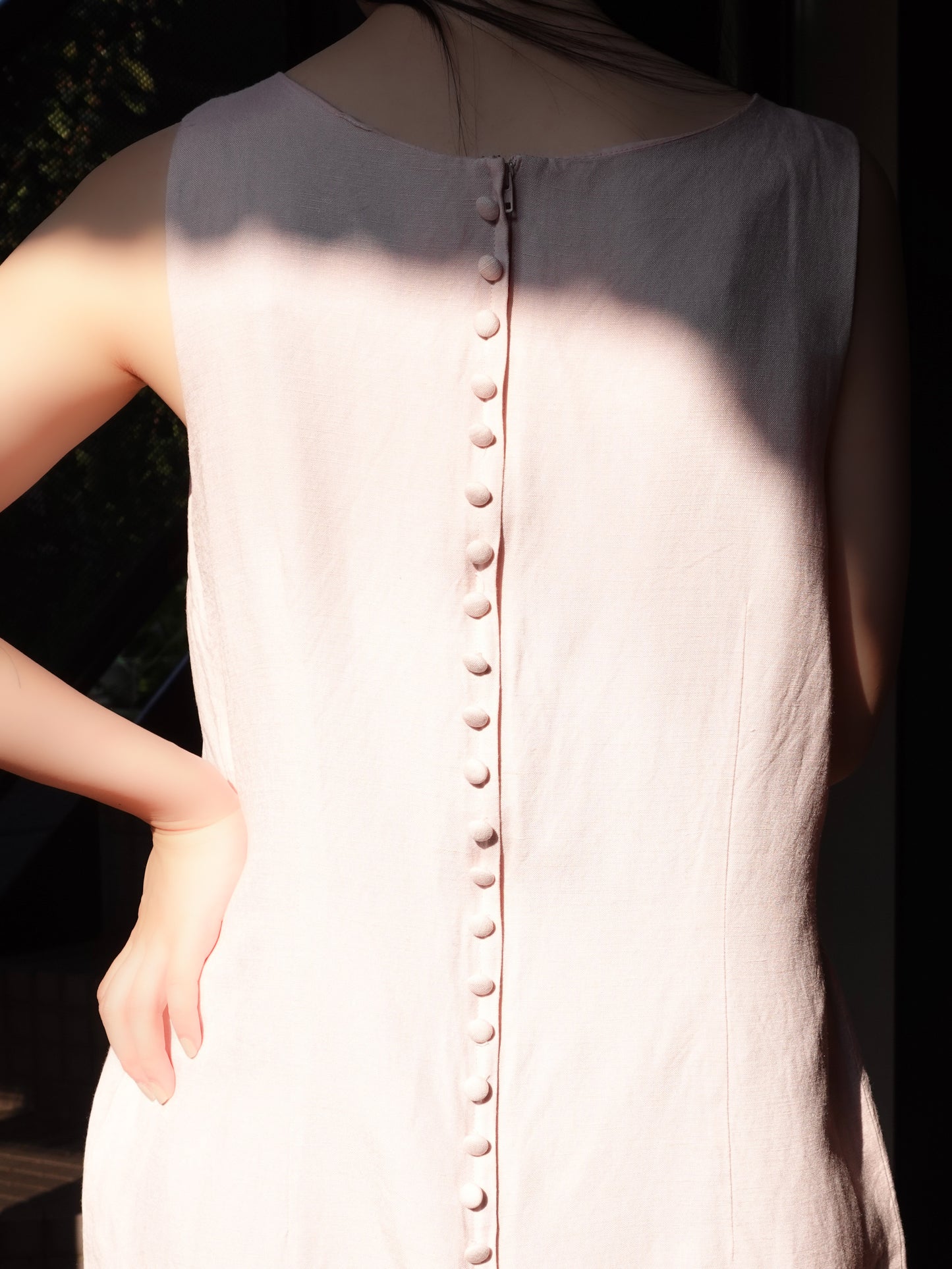 Back Button Sheer Hem Onepiece