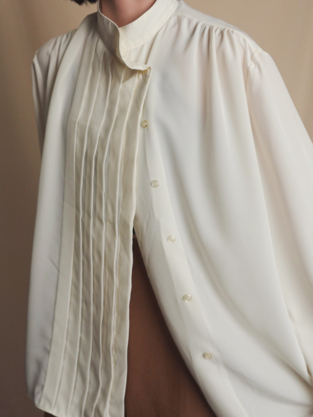 Stand collar Pleats Blouse