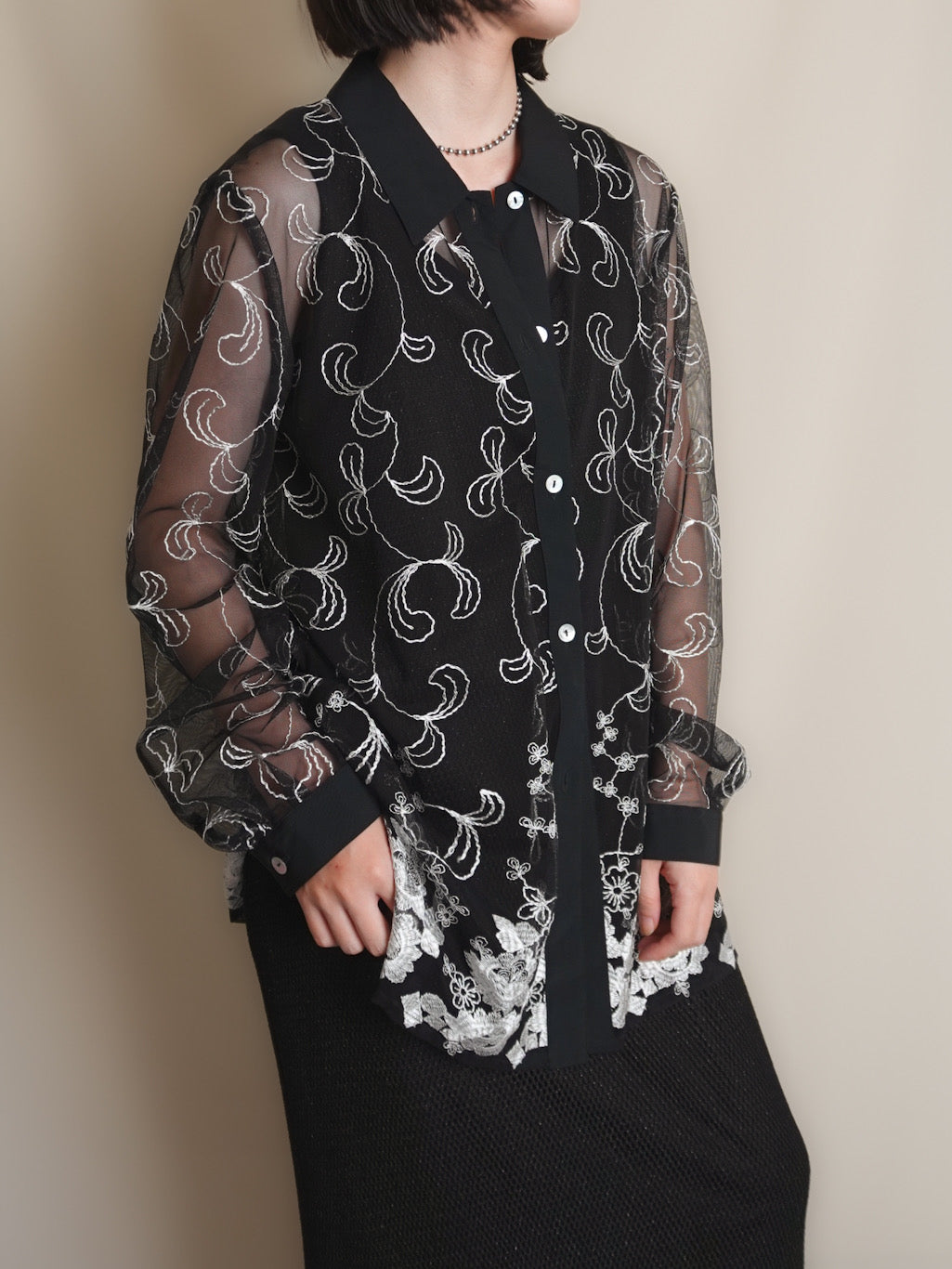 Sheer Embroidery Shirt