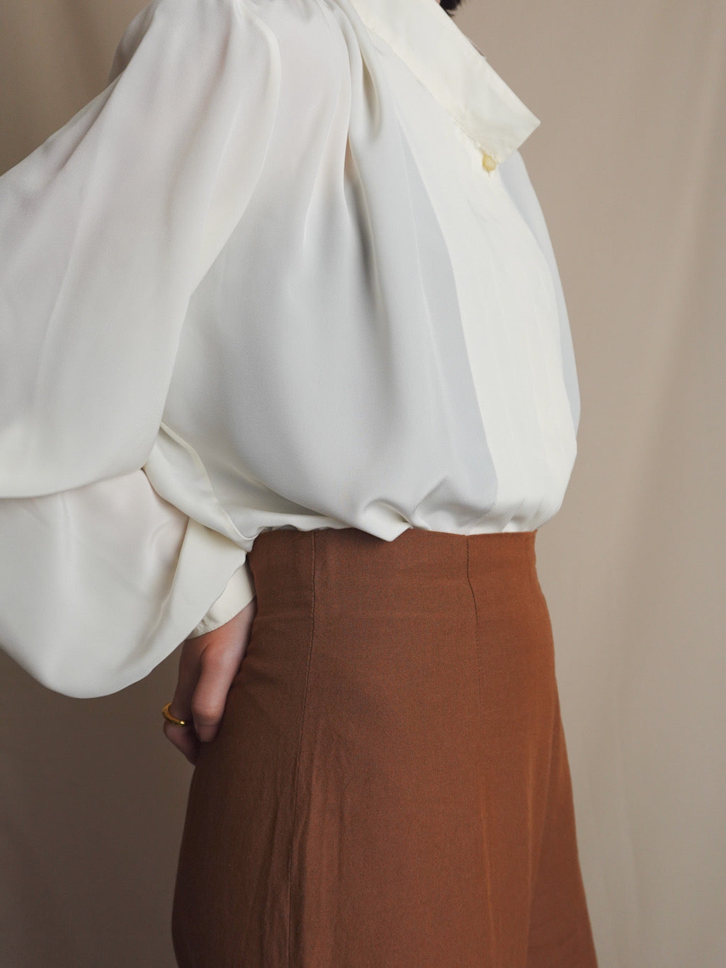 Stand collar Pleats Blouse