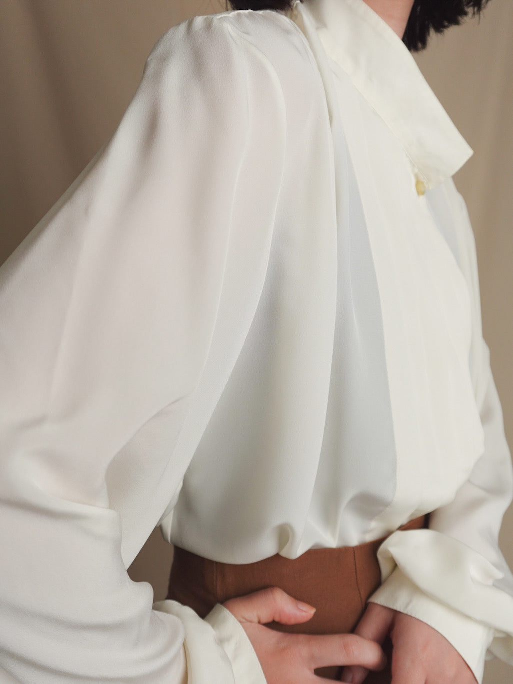 Stand collar Pleats Blouse