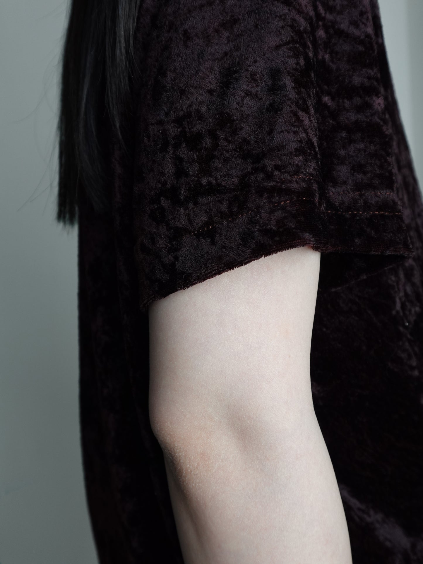 Half sleeve Velours Tops - Brown