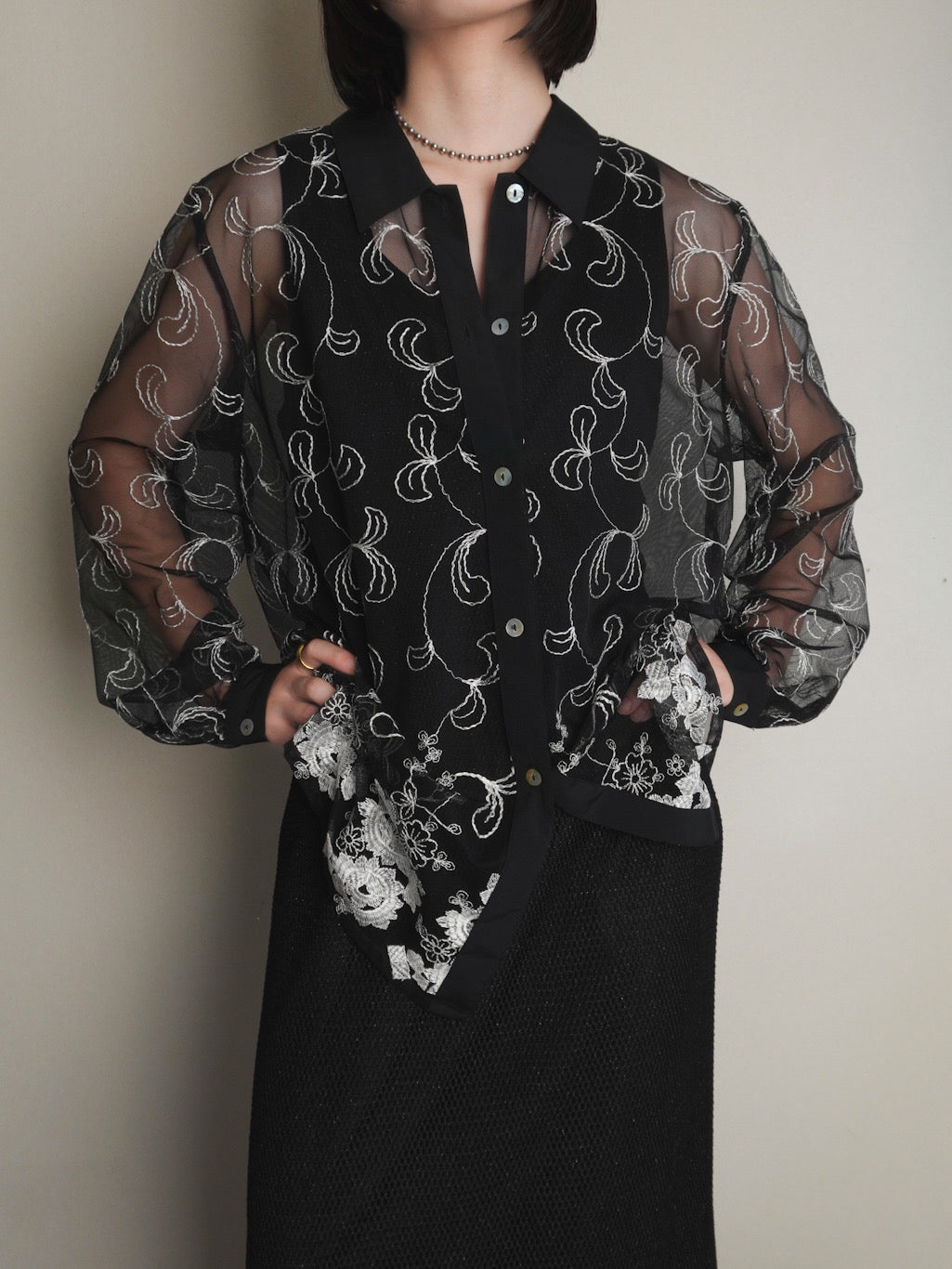 Sheer Embroidery Shirt