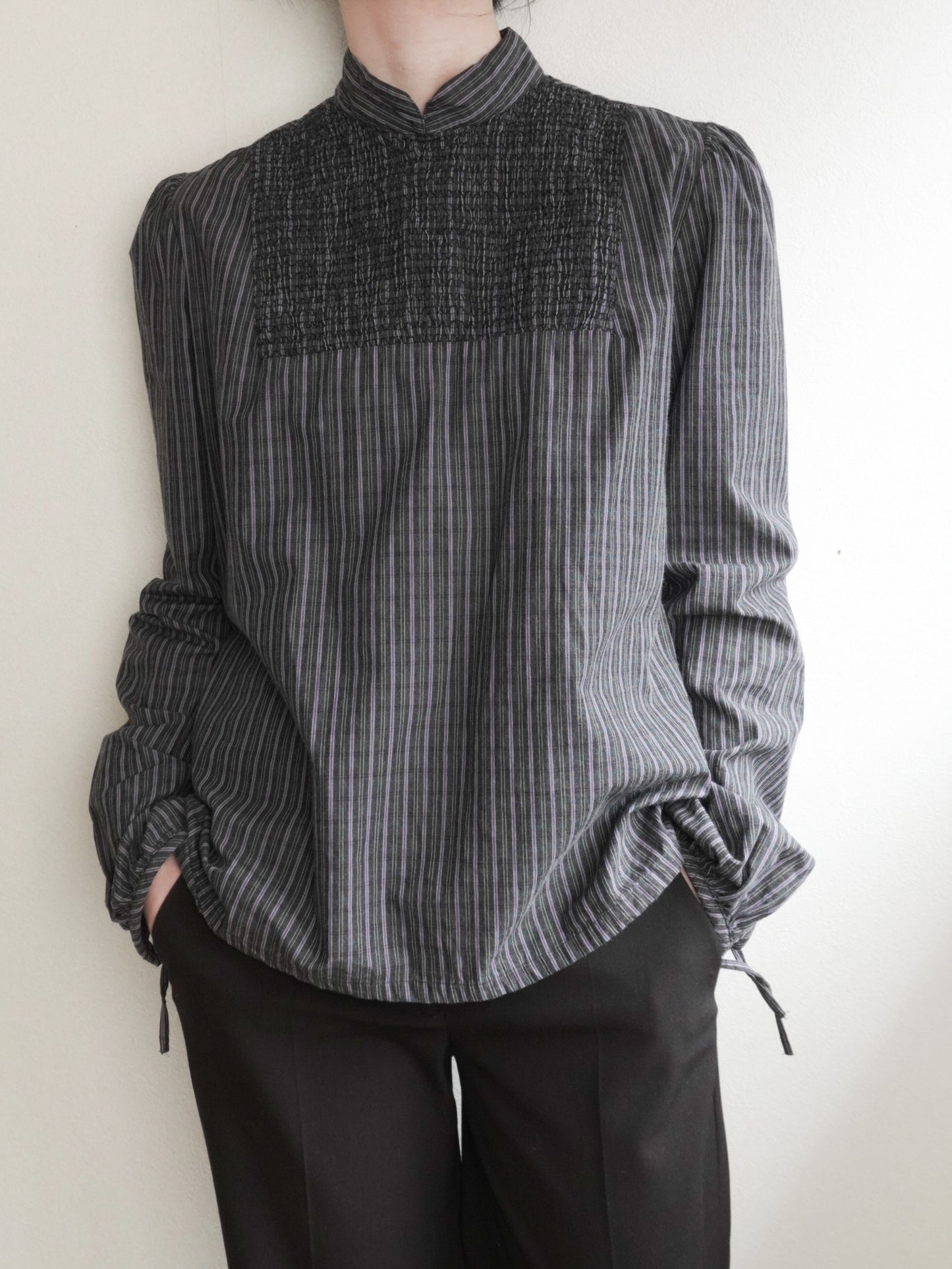 Stripe Stand Collar Blouse