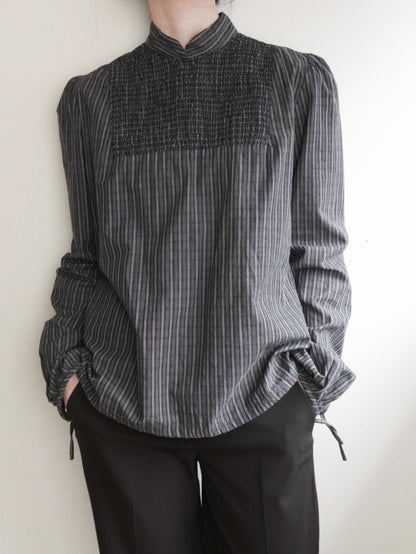 Stripe Stand Collar Blouse