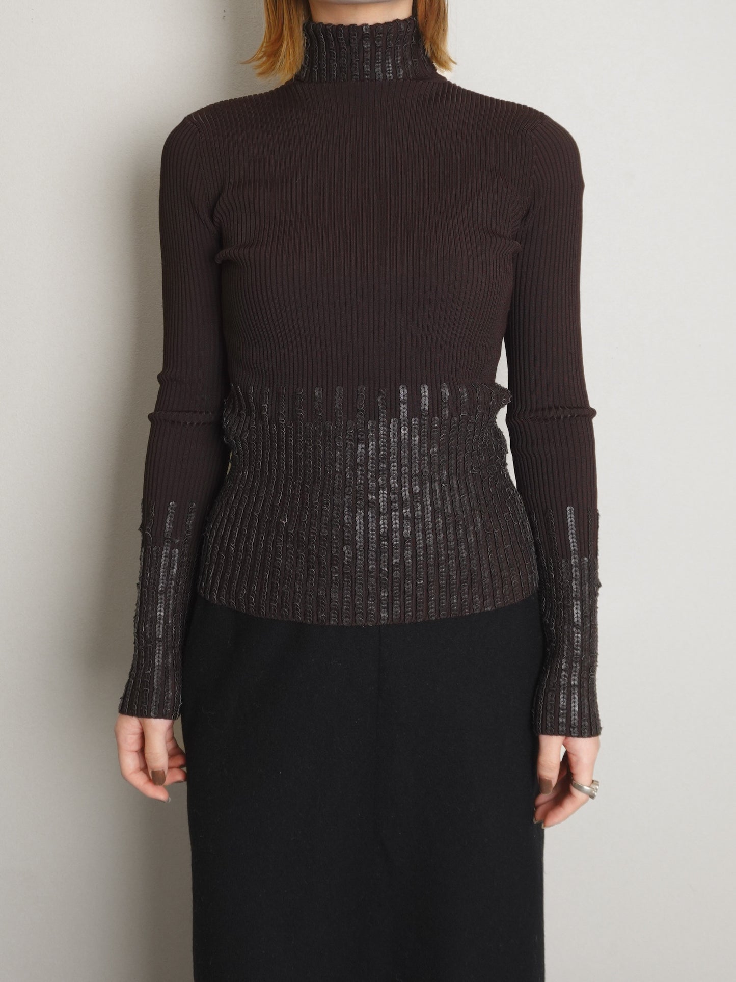 Sequins Highneck Rib Knit