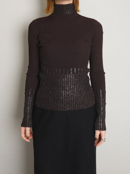 Sequins Highneck Rib Knit