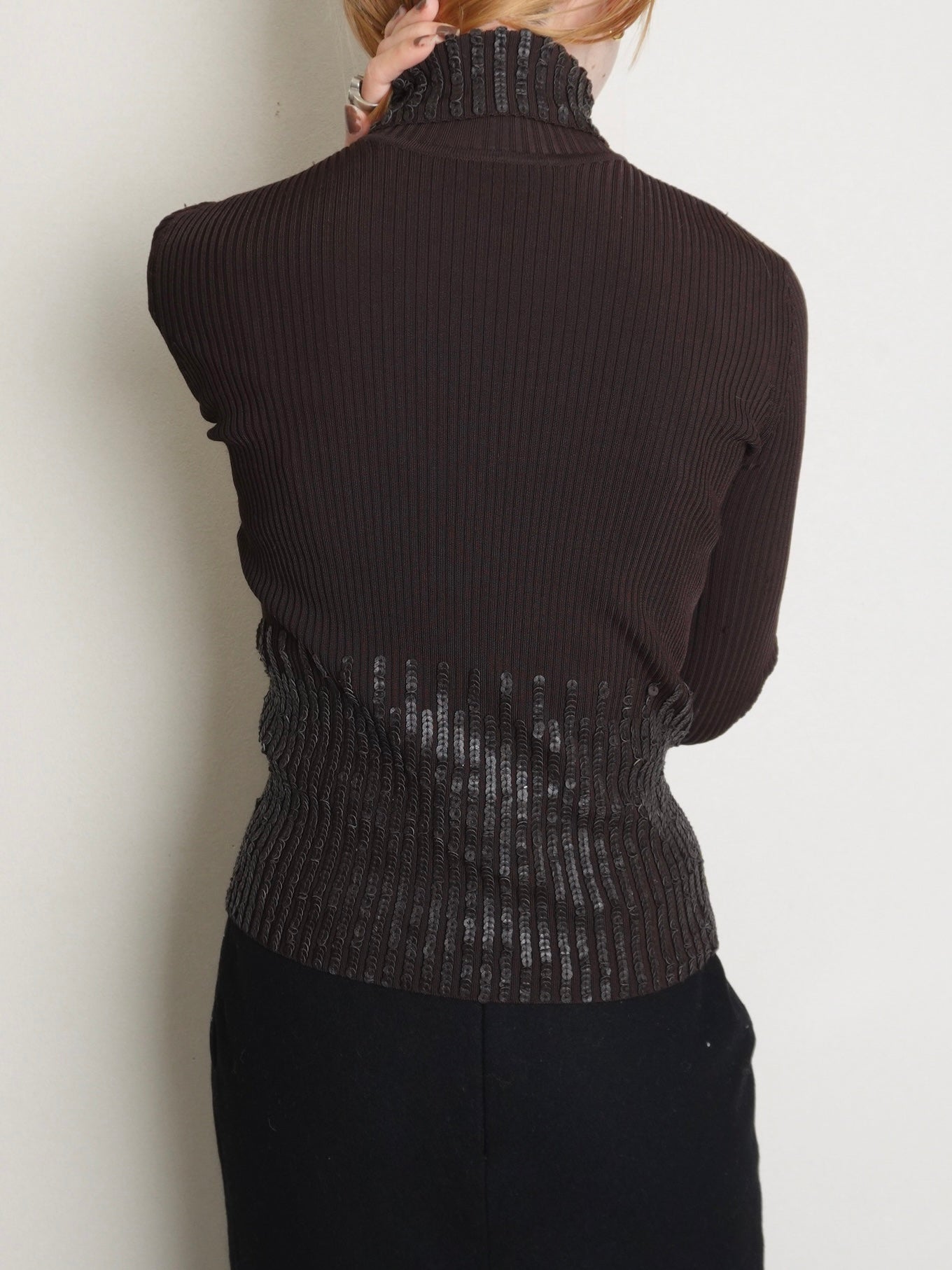Sequins Highneck Rib Knit