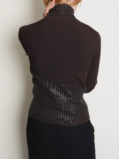Sequins Highneck Rib Knit
