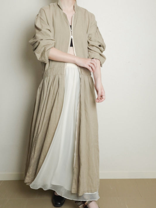 Linen Doublezip Gather Onepiece