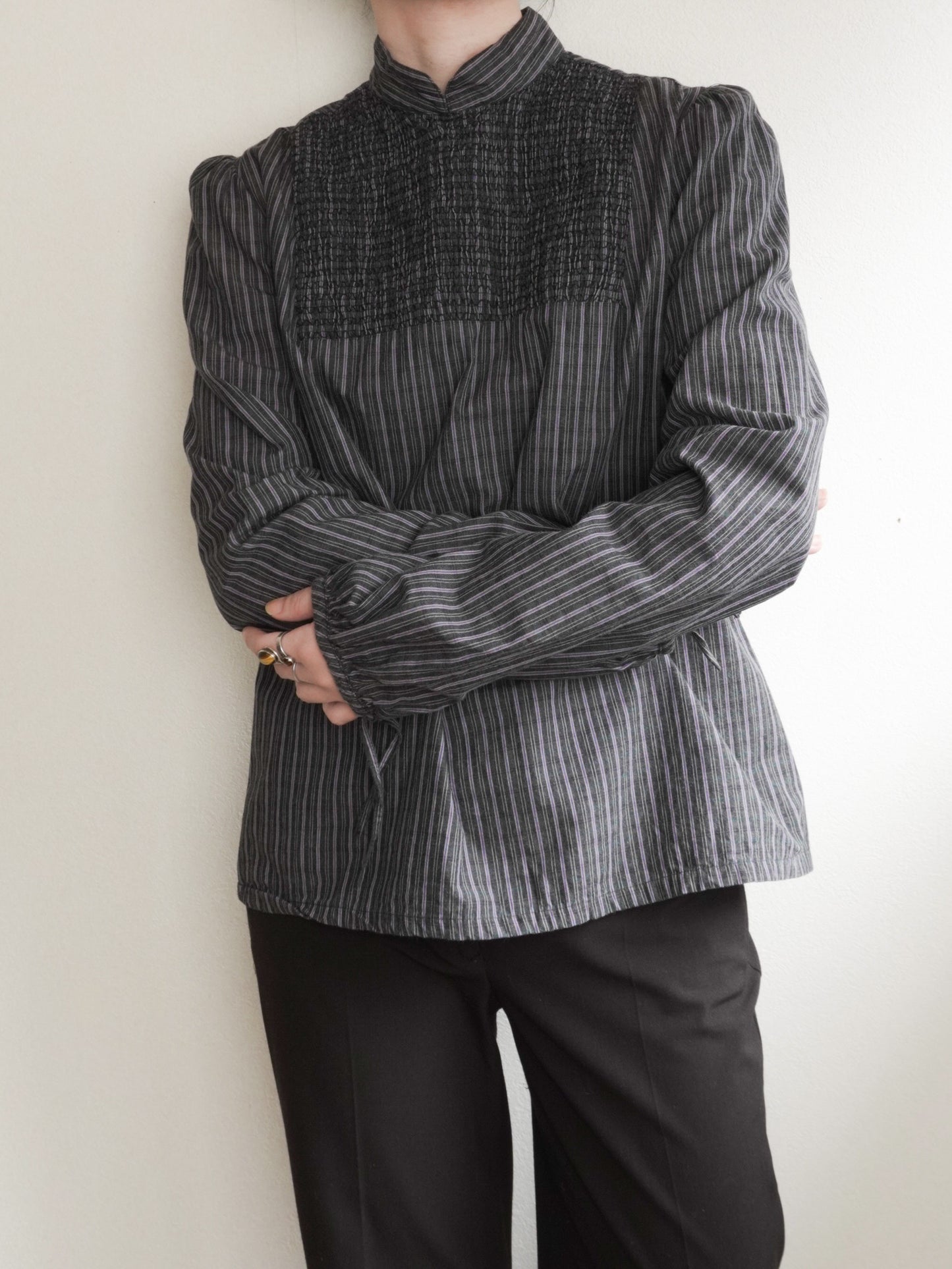 Stripe Stand Collar Blouse