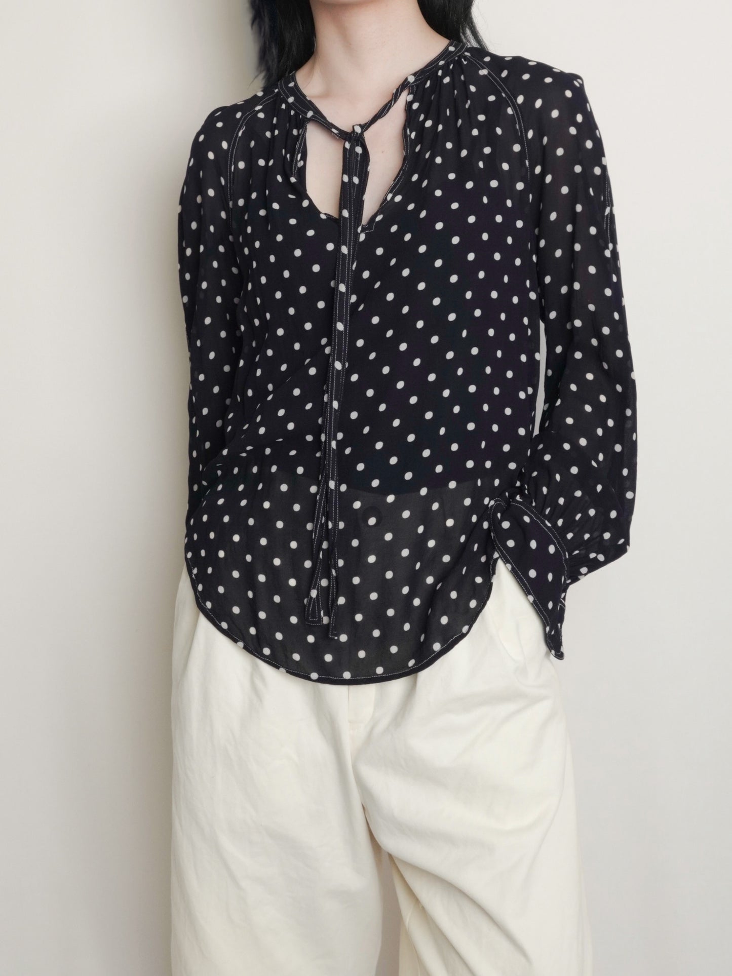 "POLO PALPH LAUREN" Dots Tie Blouse