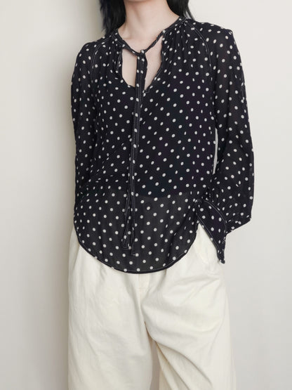 "POLO PALPH LAUREN" Dots Tie Blouse