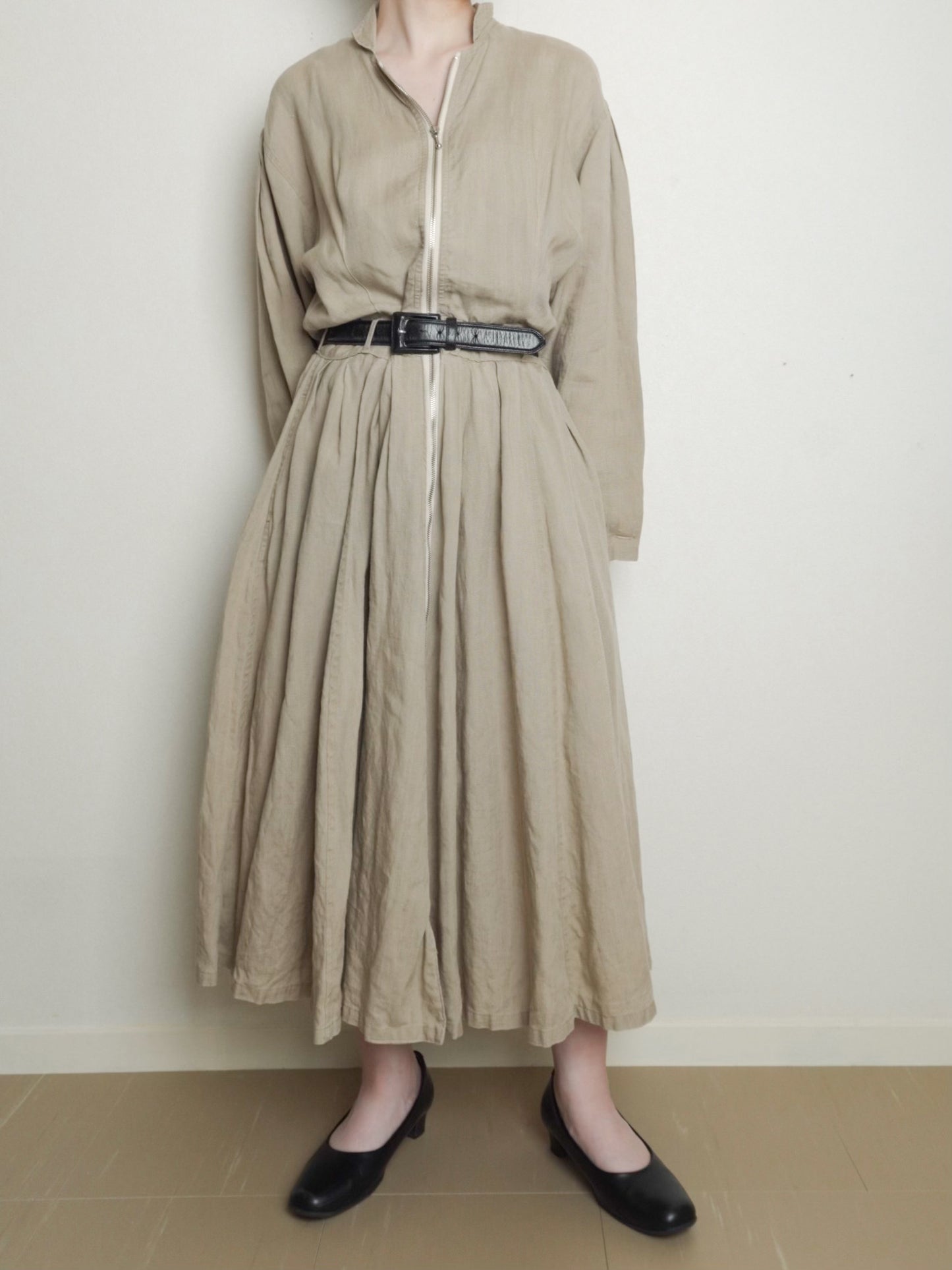 Linen Doublezip Gather Onepiece