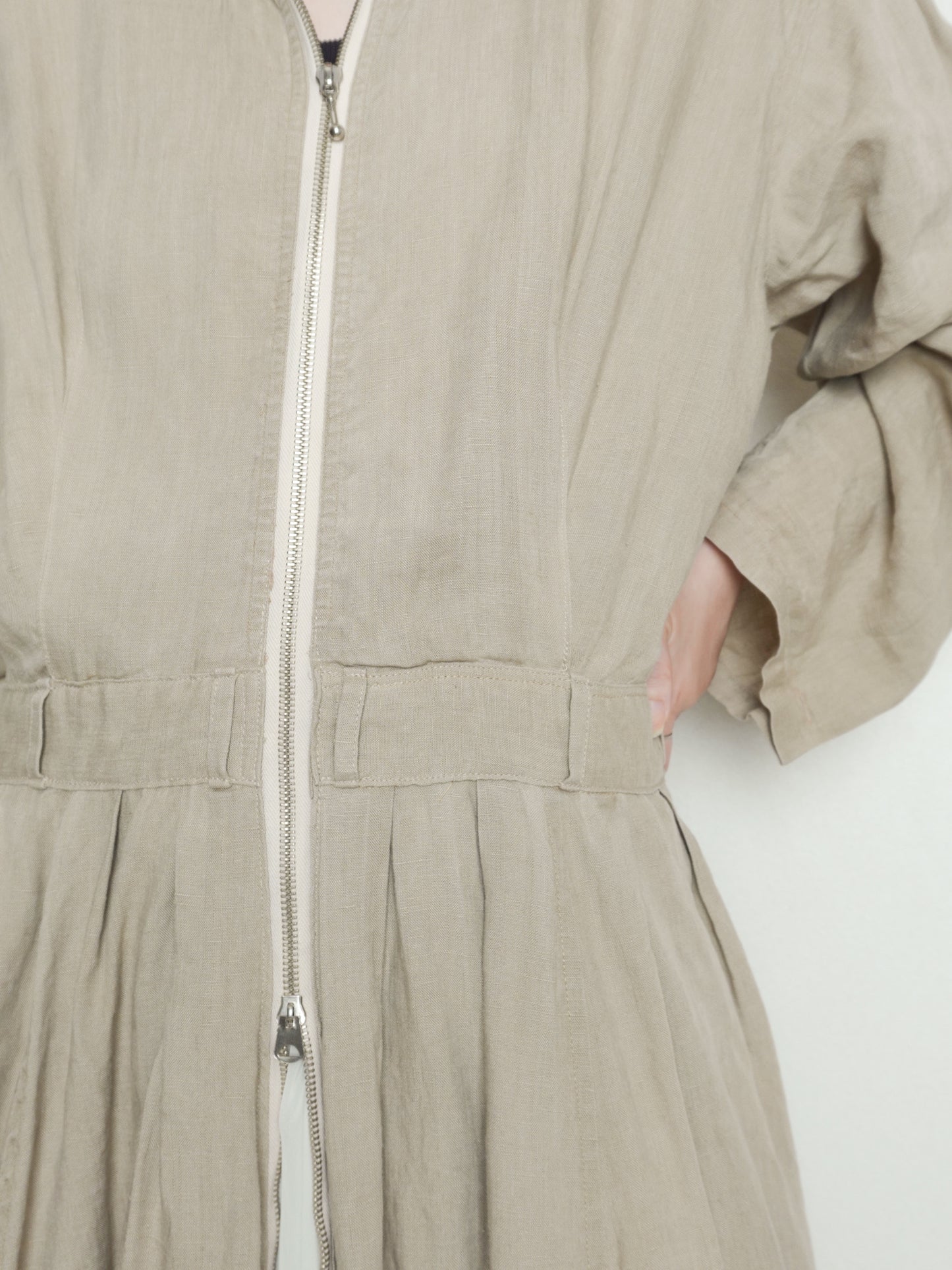 Linen Doublezip Gather Onepiece