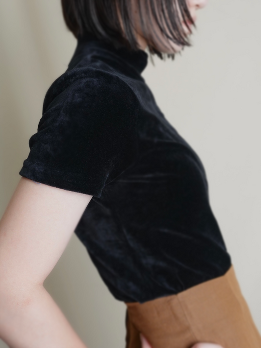 90s "GAP" Half sleeve Velours Tops - Black