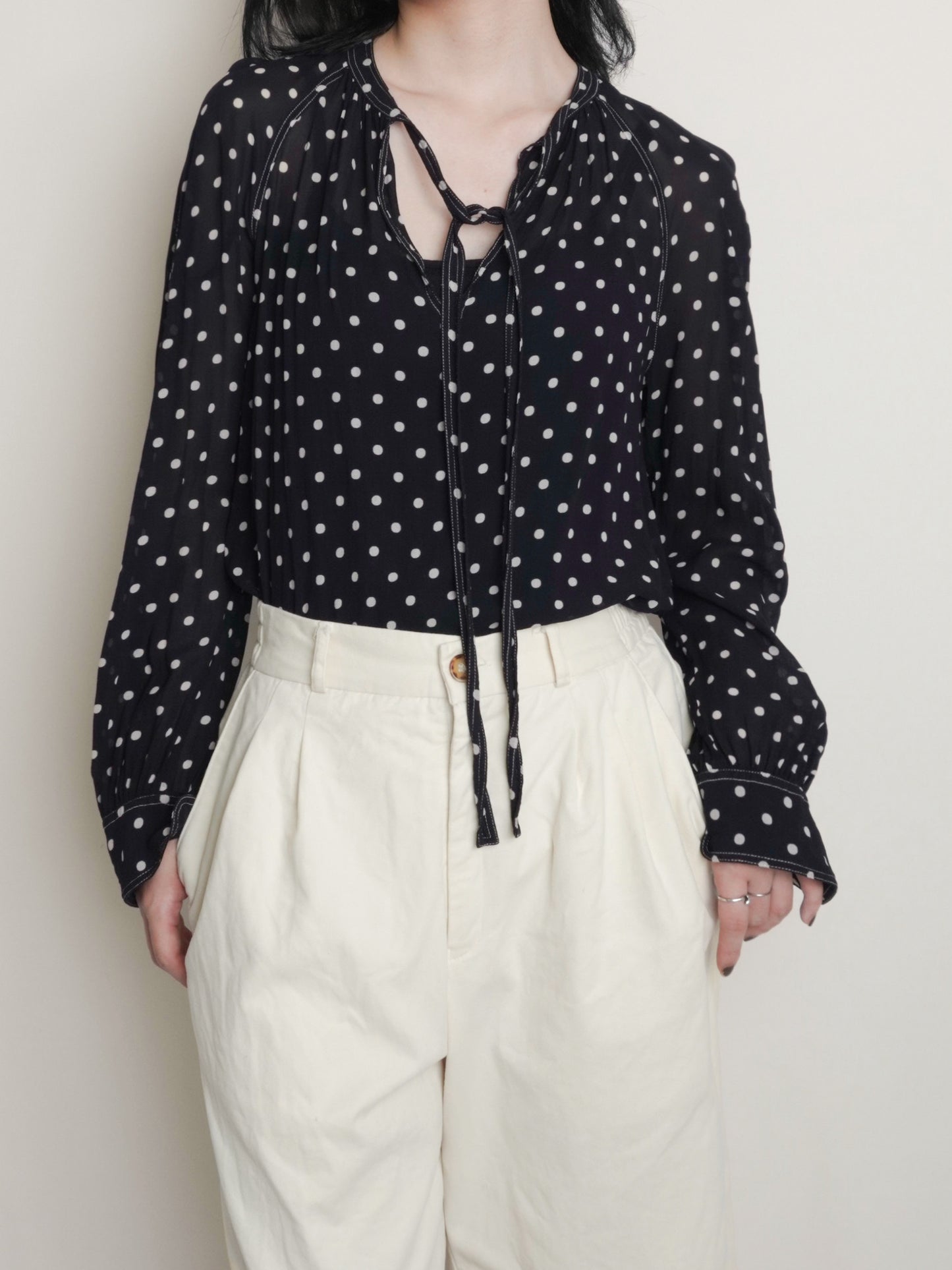 "POLO PALPH LAUREN" Dots Tie Blouse