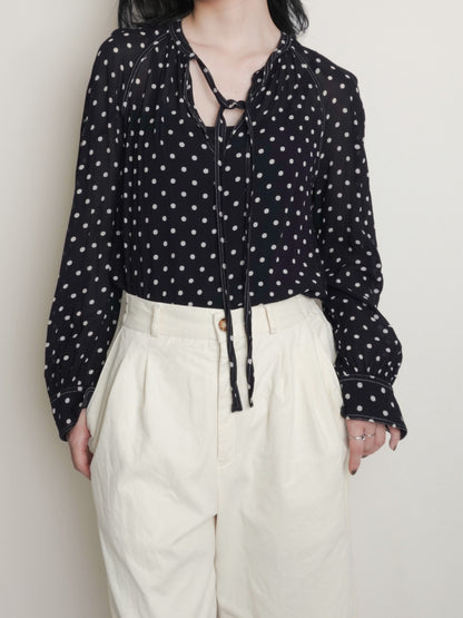 "POLO PALPH LAUREN" Dots Tie Blouse