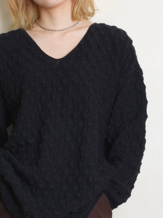 Popcorn Vneck Knit