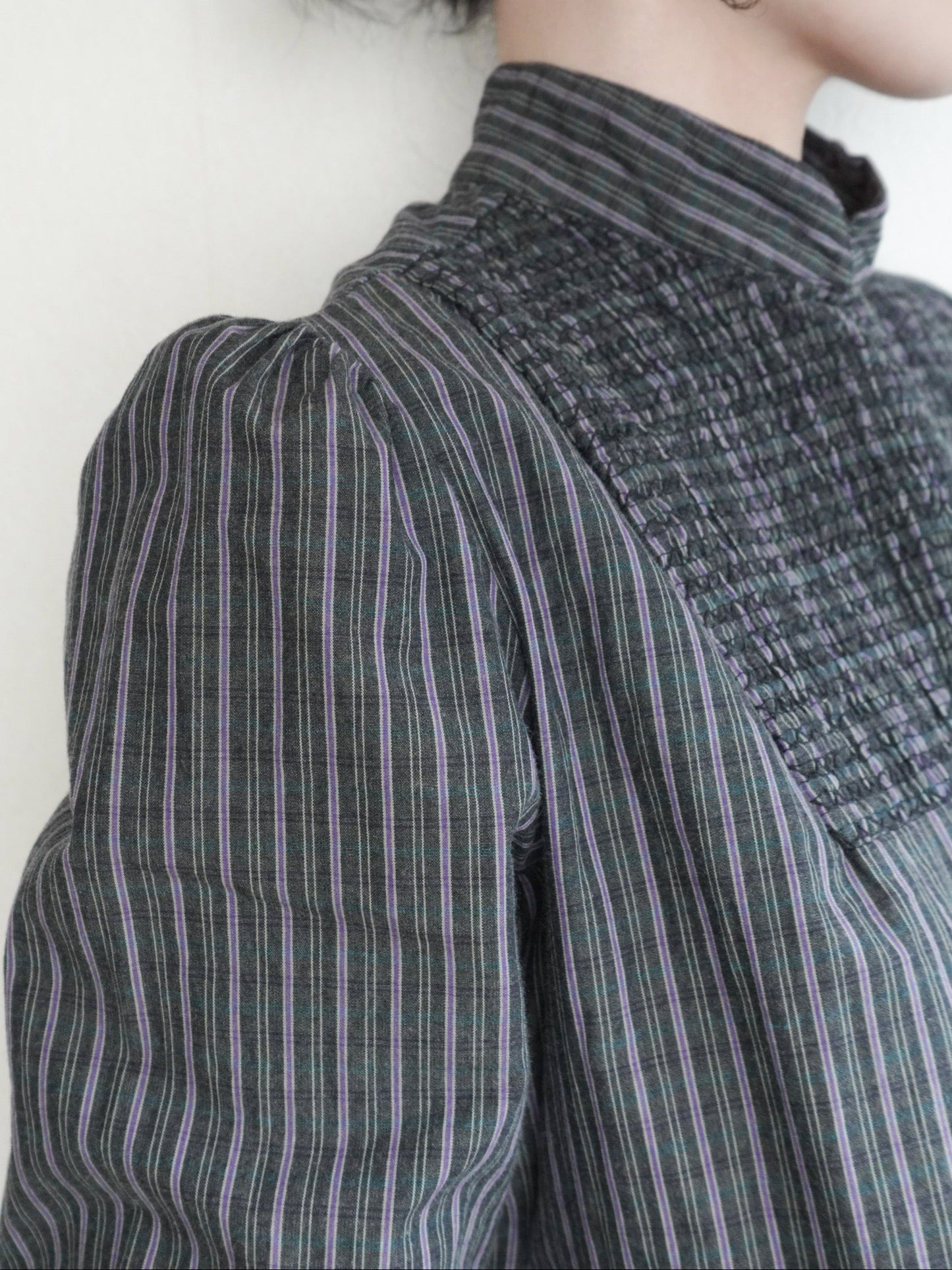 Stripe Stand Collar Blouse