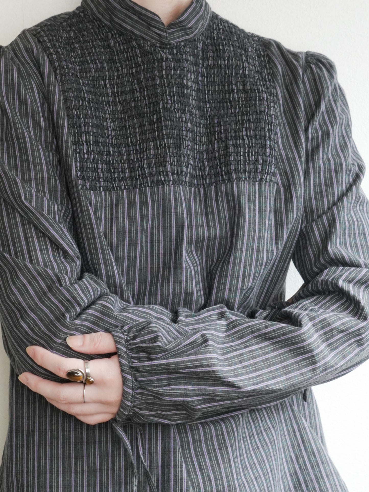 Stripe Stand Collar Blouse