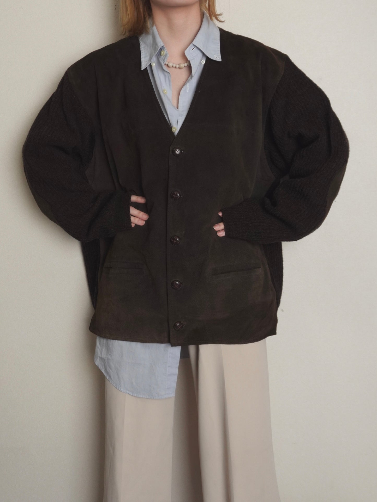 Suede Knit Docking Cardigan