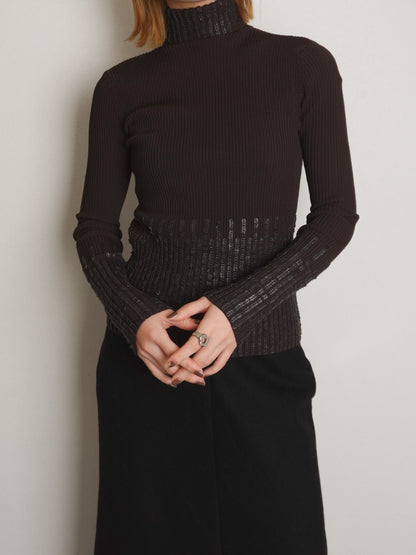 Sequins Highneck Rib Knit