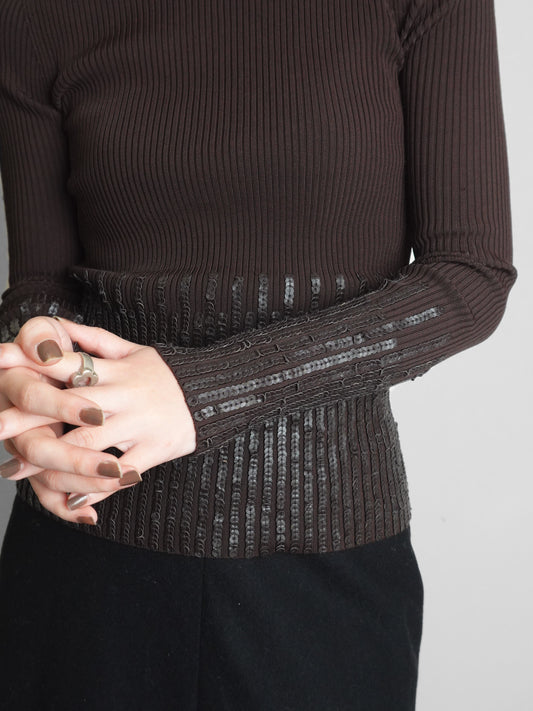 Sequins Highneck Rib Knit