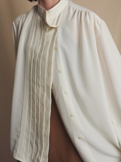 Stand collar Pleats Blouse