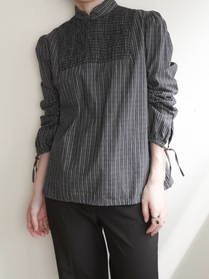 Stripe Stand Collar Blouse