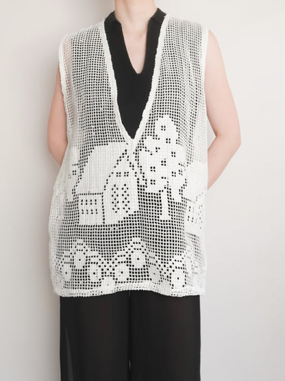 Remake Deep neck Crochet Vest