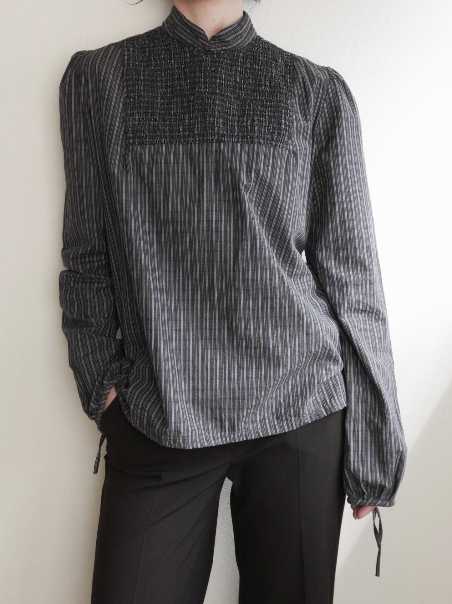 Stripe Stand Collar Blouse