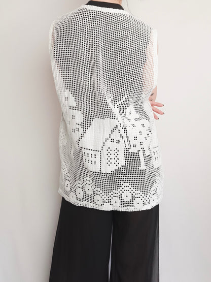 Remake Deep neck Crochet Vest