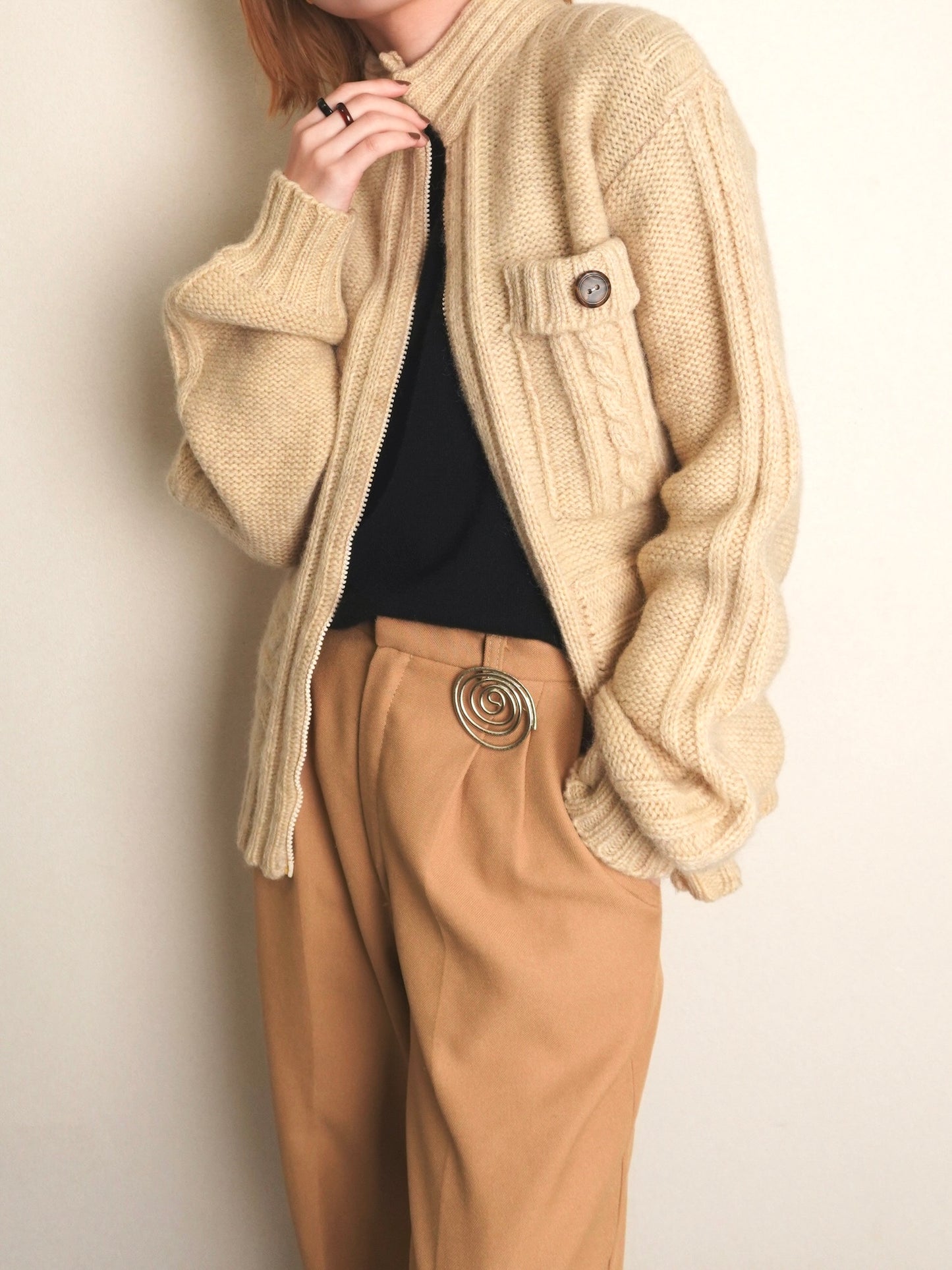 70s~ Cable Full zipup Knit