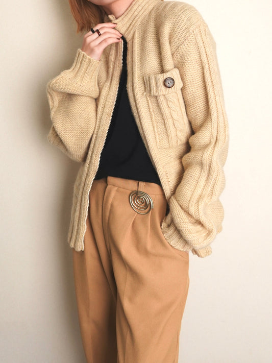 70s~ Cable Full zipup Knit