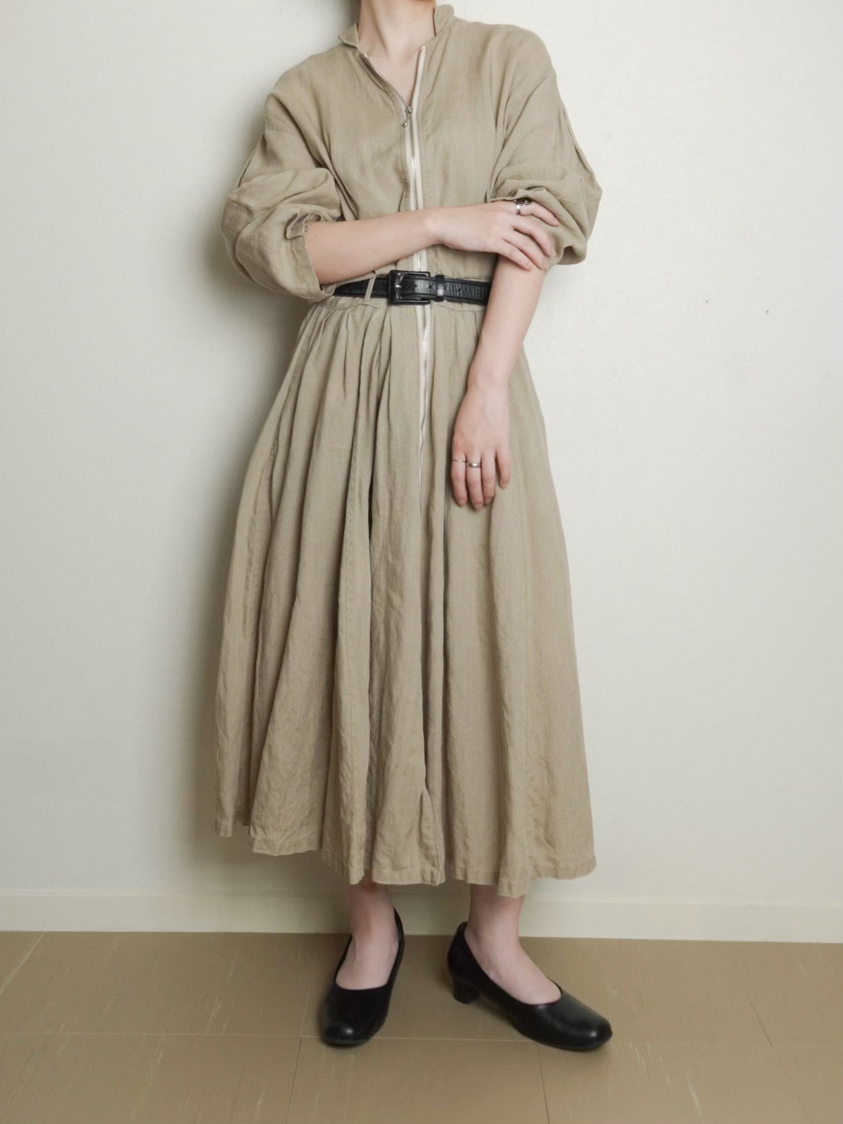 Linen Doublezip Gather Onepiece