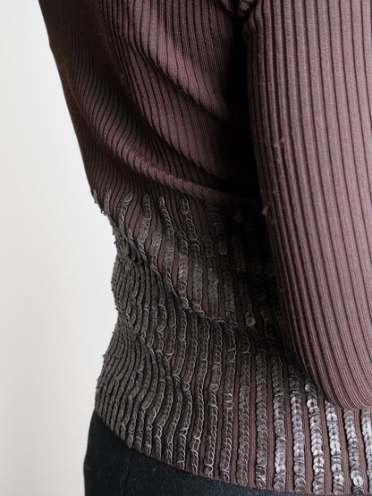 Sequins Highneck Rib Knit