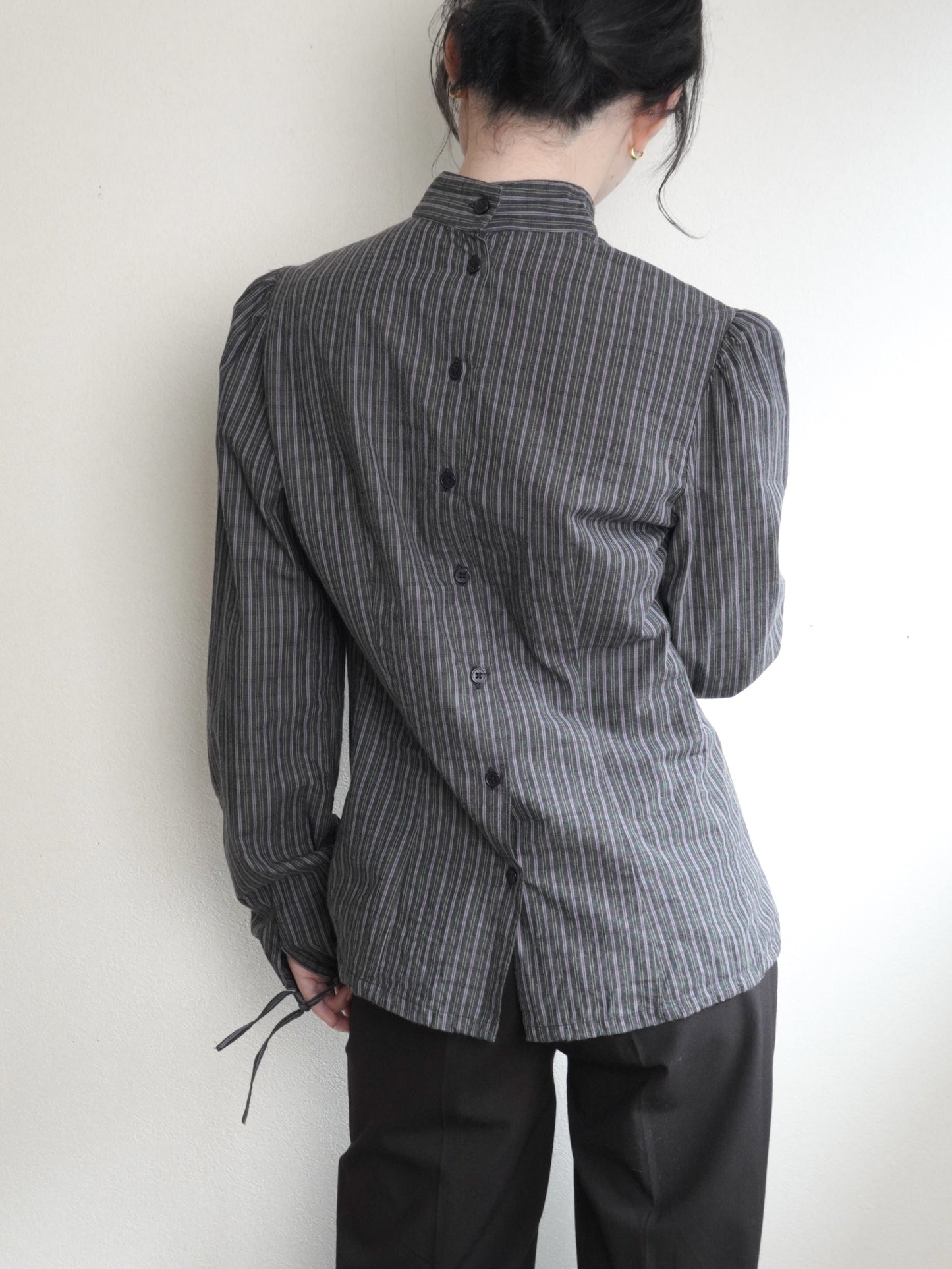Stripe Stand Collar Blouse