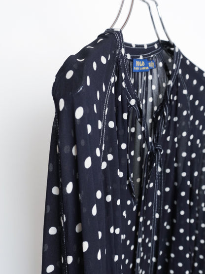 "POLO PALPH LAUREN" Dots Tie Blouse