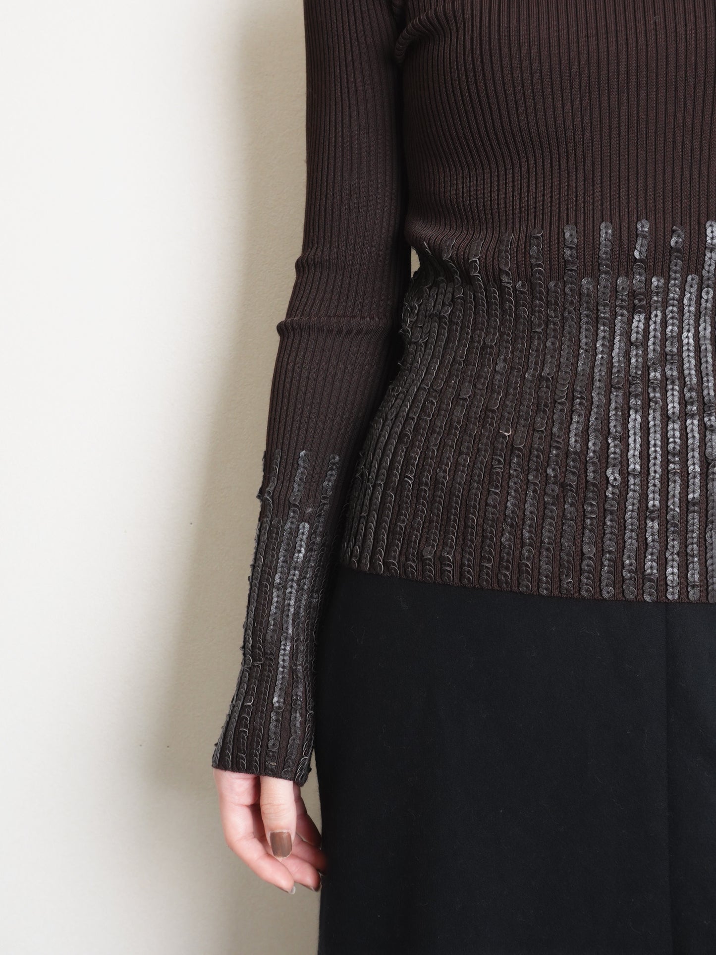Sequins Highneck Rib Knit