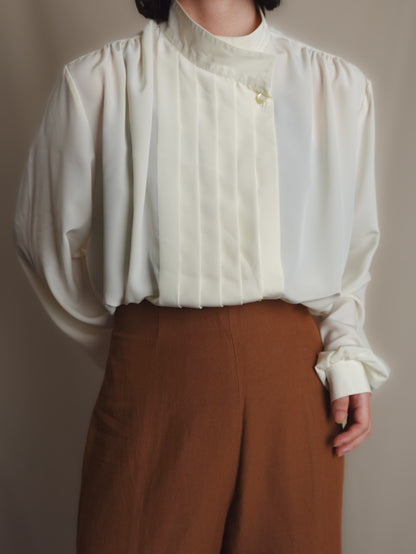 Stand collar Pleats Blouse