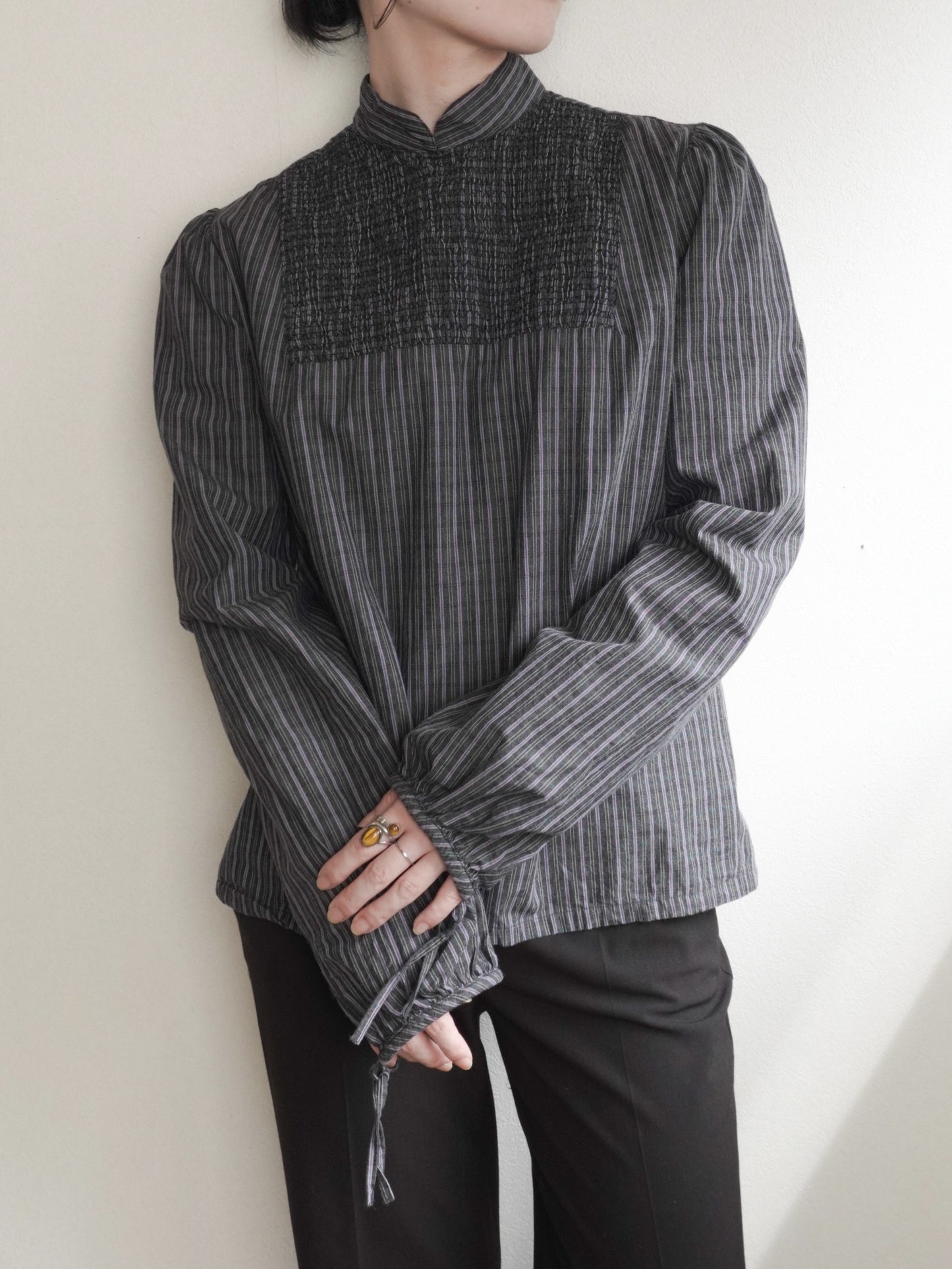 Stripe Stand Collar Blouse