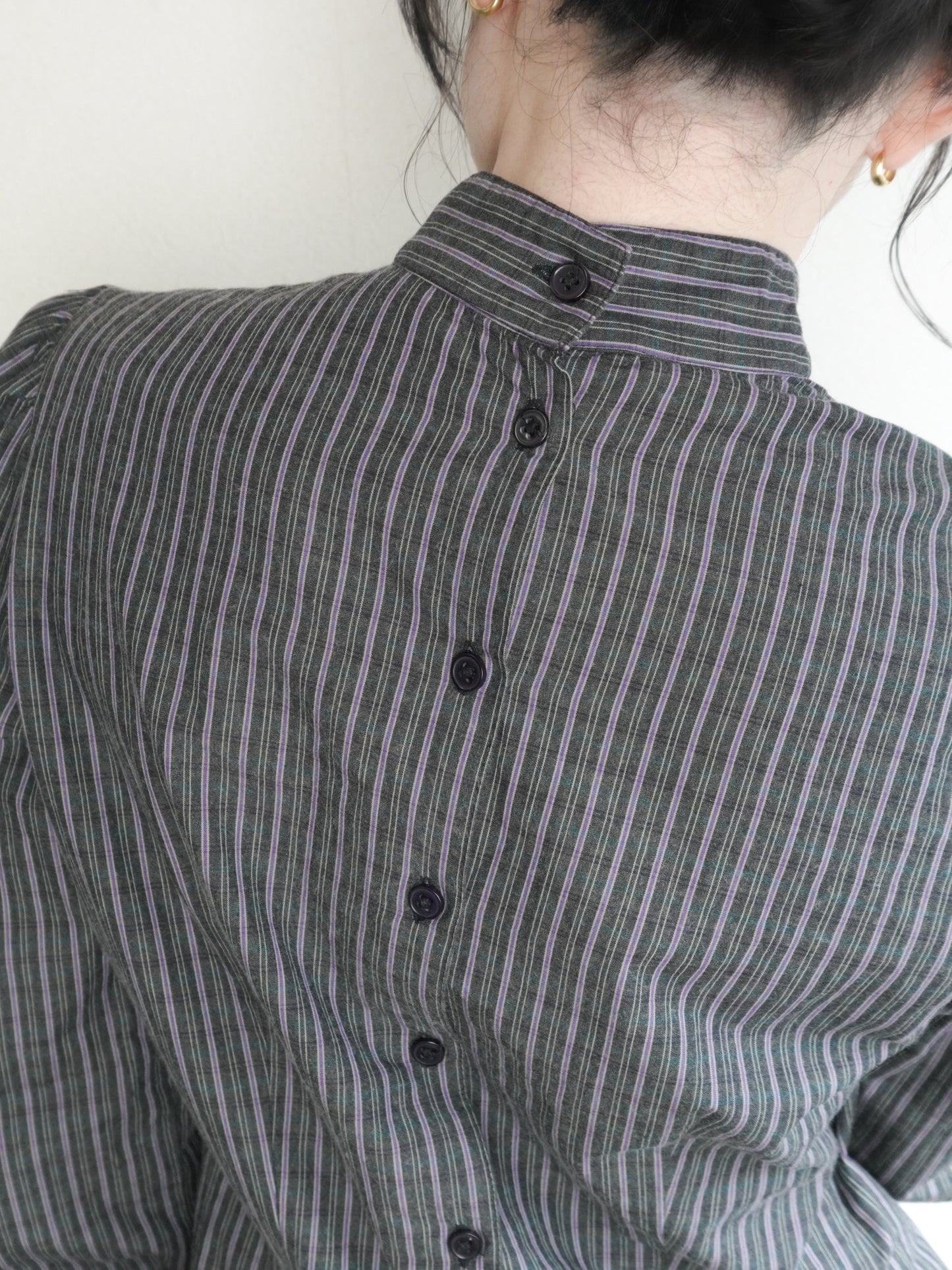 Stripe Stand Collar Blouse