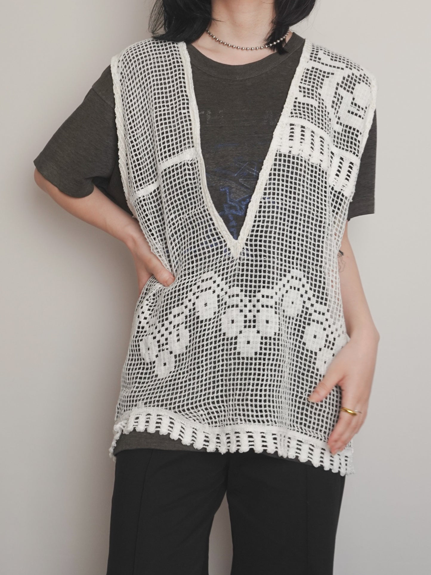 Remake Deep neck Crochet Vest