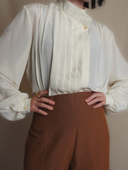Stand collar Pleats Blouse
