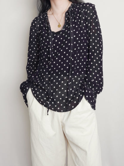 "POLO PALPH LAUREN" Dots Tie Blouse