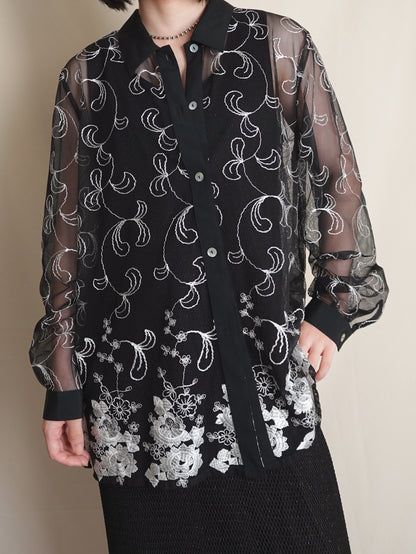Sheer Embroidery Shirt