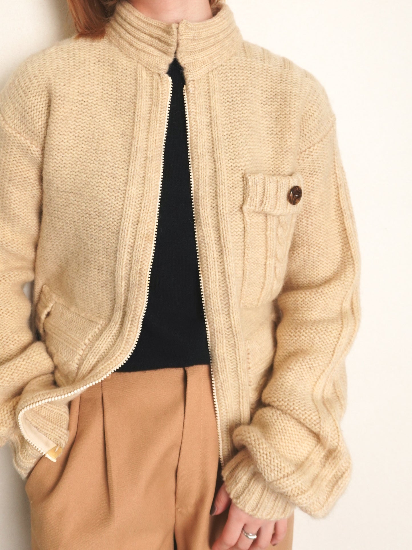 70s~ Cable Full zipup Knit