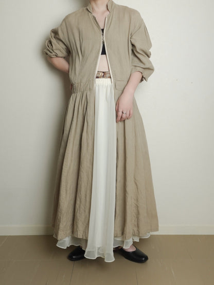 Linen Doublezip Gather Onepiece